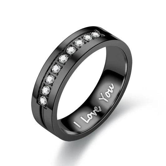 Luckacco Fashion Stainless Steel Couple Engagement Rings for Women Men Crystal I LOVE YOU Ring 2022 Wedding Jewelry Accessories Gifts