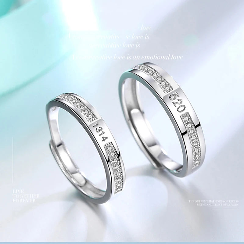 luckacco high-quality couple wedding ring for woman men 2pcs love heart zircon adjustable rings fashion stainless steel engaged jewelry