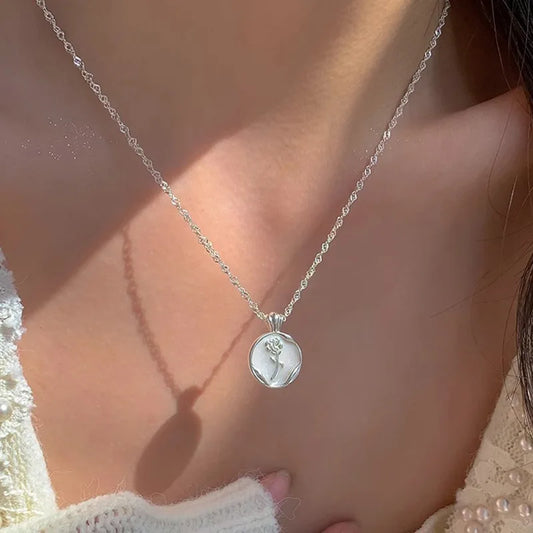 Luckacco New Trendy Fashion 925 Silver Pearl Simple Elegant Thin Chain Pendant Necklace for Women Girl Jewelry Dropship