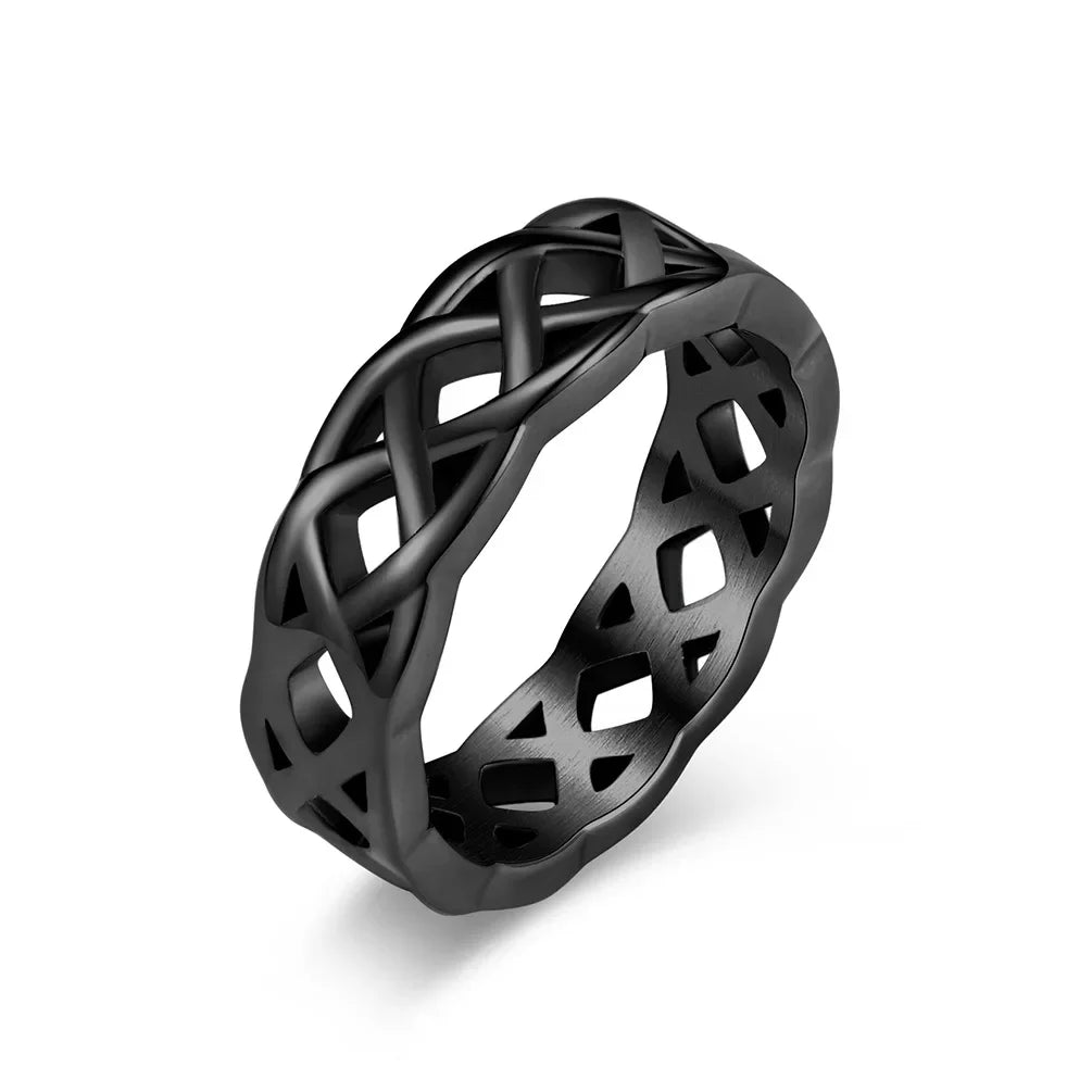 luckacco cool celtic eternal weave stainles steel ring for men women twined hollow out black gold plated titanium ring