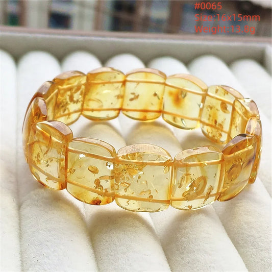 Luckacco Natural Piebald Amber Bracelet Rectangle Beads Blood Red Yellow Flower Amber Women Men Healing Stretch Jewelry AAAAA