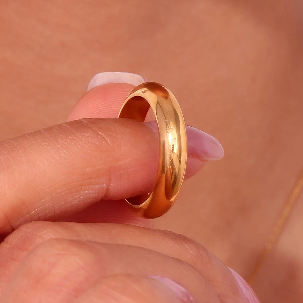 luckacco e.b.belle waterproof gold plated silver color minimalist basic thick plain loop circle stainless steel rings for women