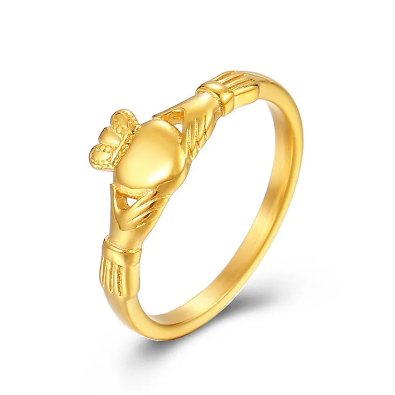 luckacco stainless steel irish claddagh ring heart crown wedding promise band for women men size 5-9