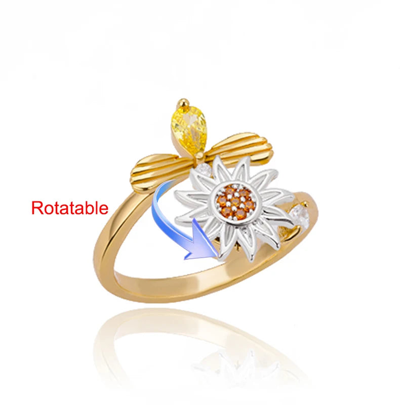 luckacco four clover rotating anxiety rings for women gold color adjustable stainless steel wedding ring aesthetic jewelry gift anillos