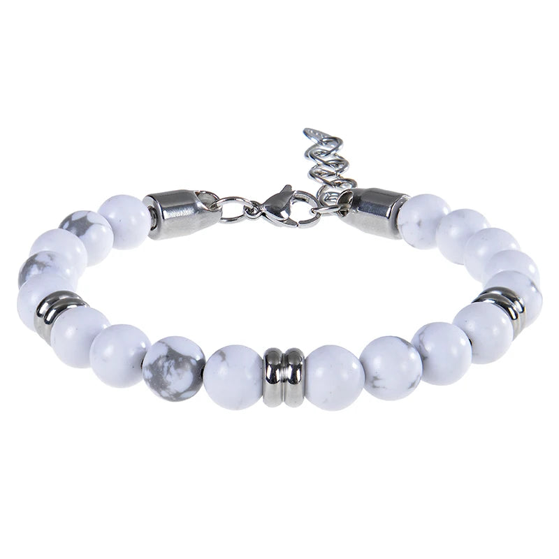 luckacco 8mm natural stone lapis lazuli beaded bracelet adjustable stainless steel chain bracelet for men women handmade jewelry gifts