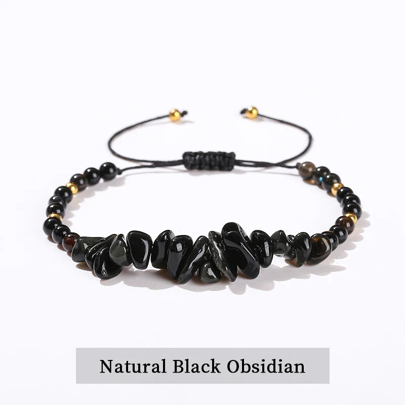 luckacco change better natural stone amethyst gravel chip bead adjustable braided bracelet women men small round bead strand healing gift