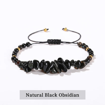 Luckacco Change Better Natural Stone Amethyst Gravel Chip Bead Adjustable Braided Bracelet Women Men Small Round Bead Strand Healing Gift