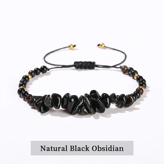 Luckacco Change Better Natural Stone Amethyst Gravel Chip Bead Adjustable Braided Bracelet Women Men Small Round Bead Strand Healing Gift