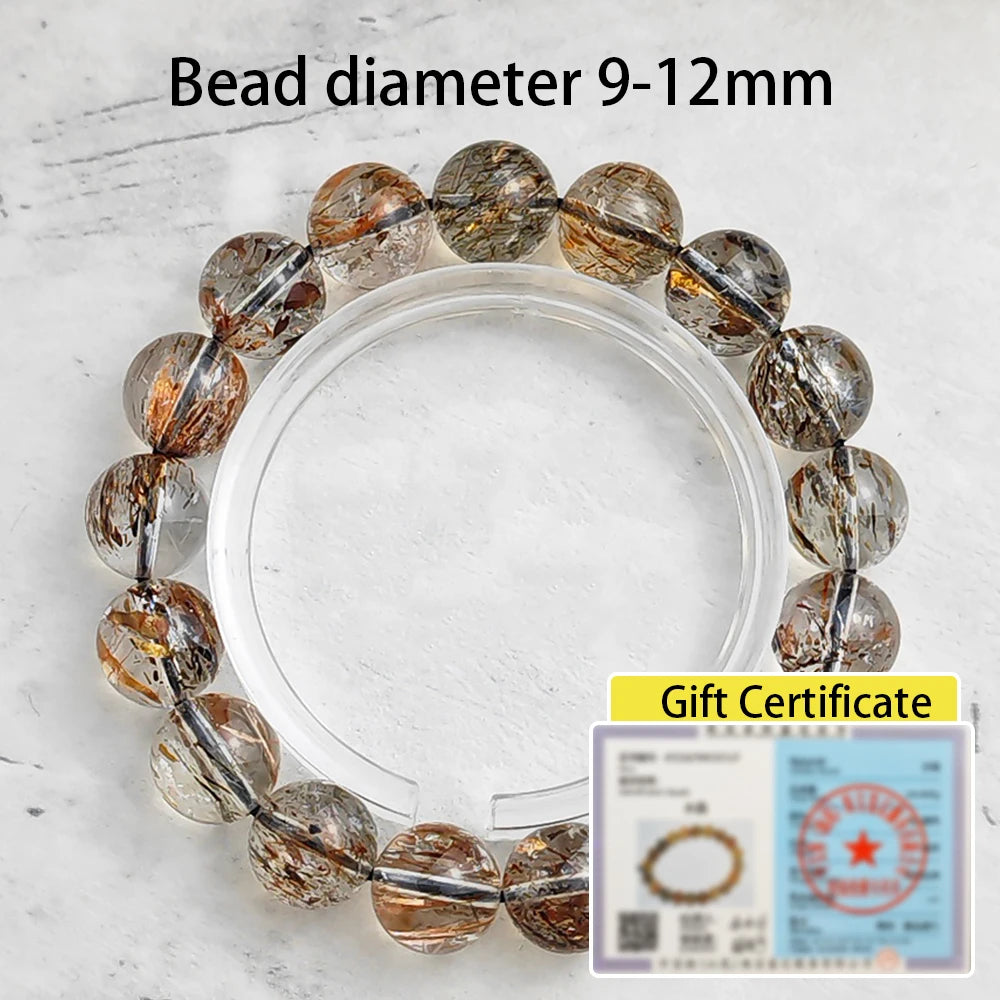 luckacco natural black golden super seven bracelet hair rutilated bracelet jewelry for woman crystal round beads stone stretch bracelet