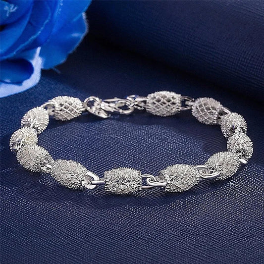 Luckacco 925 Silver Flower Beads Charm Bracelets For Women Hollow Ball Silver Bracelet Adjustable Wedding Party Jewelry Gifts