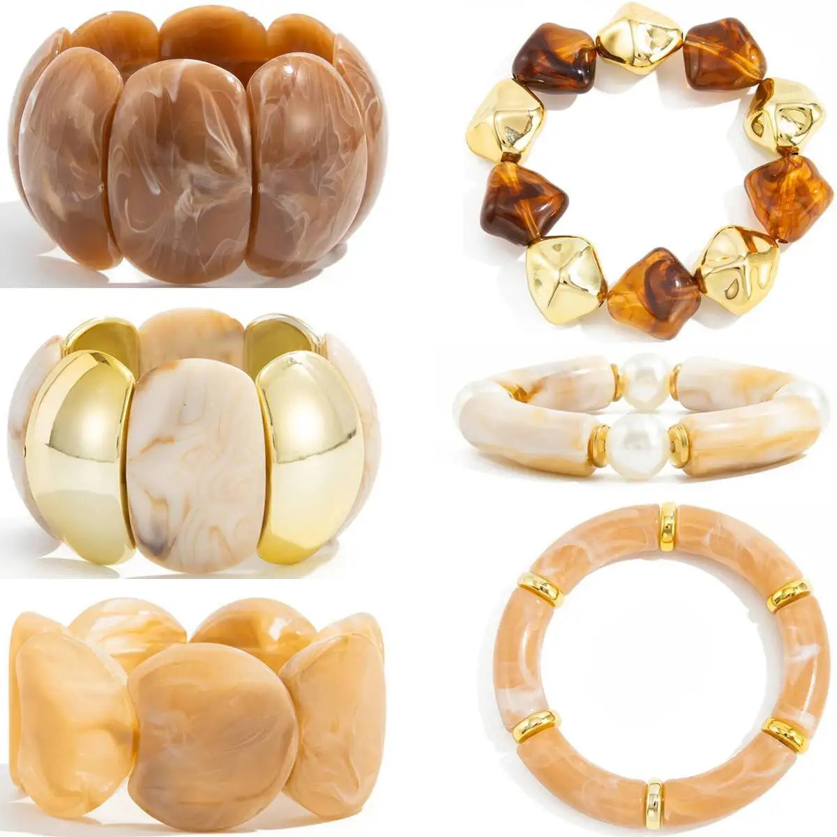 luckacco 6 style boho punk geometric acrylic resin elasticity bangles for women vintage ccb beads bangle bracelets charm jewelry