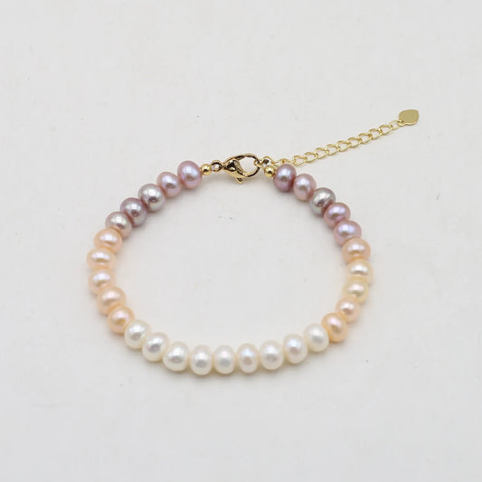Luckacco 100% Natural Freshwater Pearl Bracelets Elastic Rope Melon Seed Buckle White Purple for Women Charm Jewelry Bracelet Gift