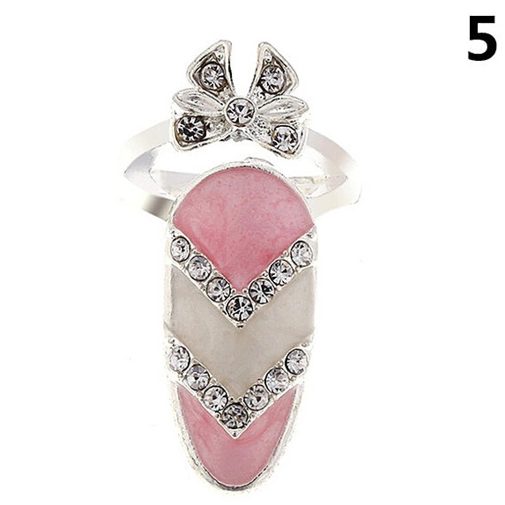 luckacco fashion rhinestone crown flower nail ring adjustable opening gold plated manicure joint ring for women party jewelry