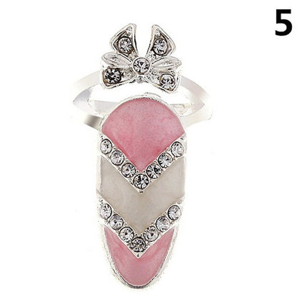 Luckacco Fashion Rhinestone Crown Flower Nail Ring Adjustable Opening Gold Plated Manicure Joint Ring for Women Party Jewelry