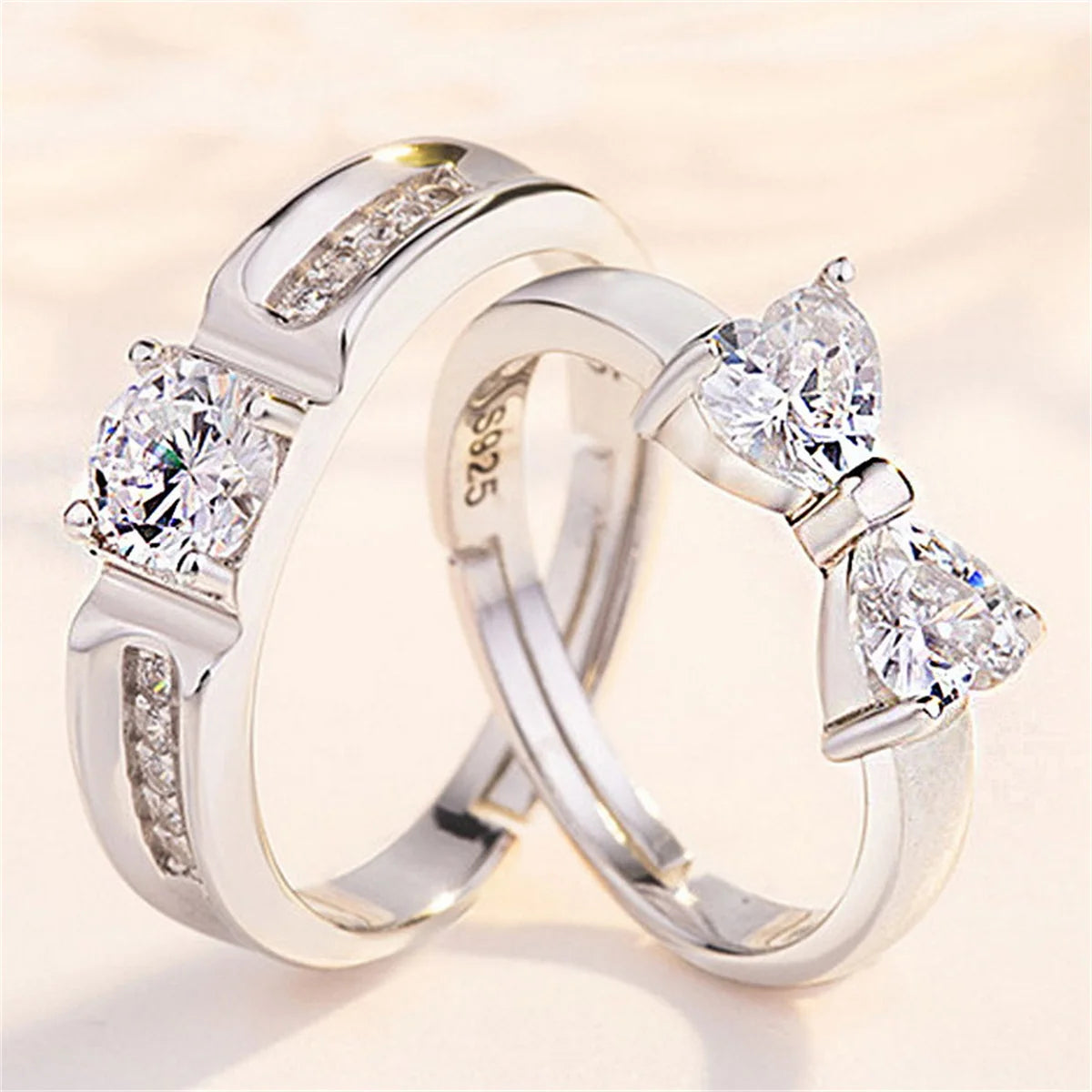 luckacco 2pcs silver color luxury zircon crown cross couple rings for lovers forever endless love wedding bands ring valentines day gifts