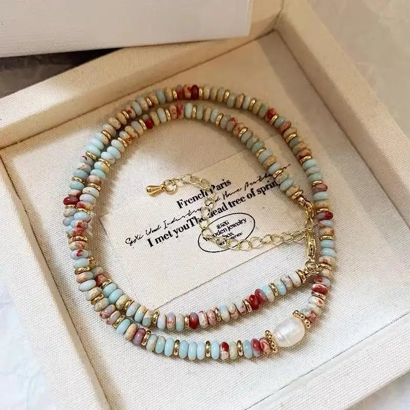 luckacco 2024 new trendy natural stone freshwater pearl collar chain necklace vintage handmade stylish beads jewelry bijoux gift