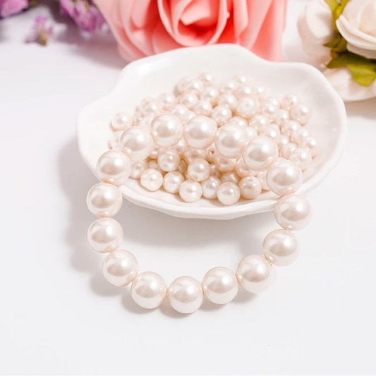 Luckacco Classic Elegant Elastic White Pearl Bracelet For Women Men Wedding Banquet Stretch Bracelets 6-12mm Beads Handmade Jewelry Gift