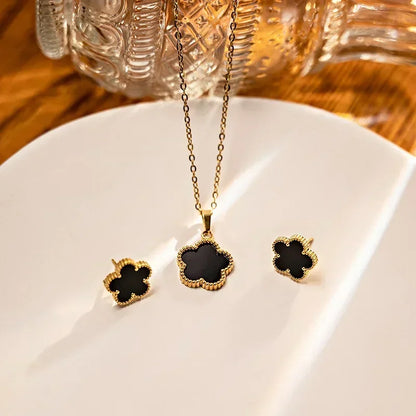 Luckacco Vintage Emerald Sets Unique Design Light Luxury Temperament Earrings  Pendant Necklace Rings Three-Piece Sets Trend Jewerly Set