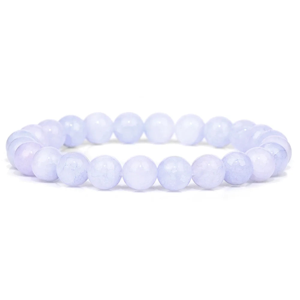 luckacco purple stone bracelet 8mm natural stone fire dragon agates amethysts fluorite jasper beads elastic bracelets for women men