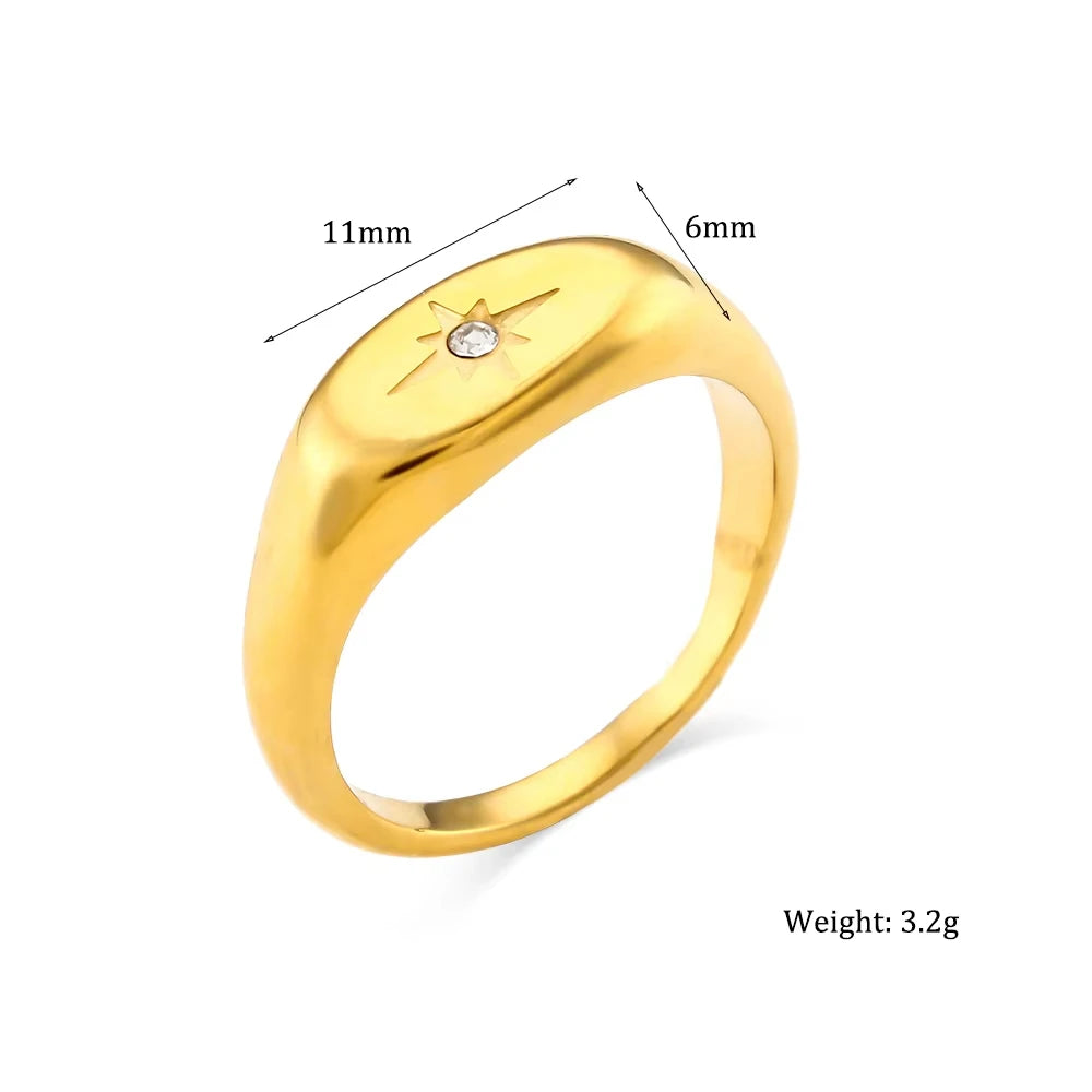 luckacco e.b.belle aspect north star seal ring silver color waterproof 316l stainless steel jewelry 18k gold plated accessories