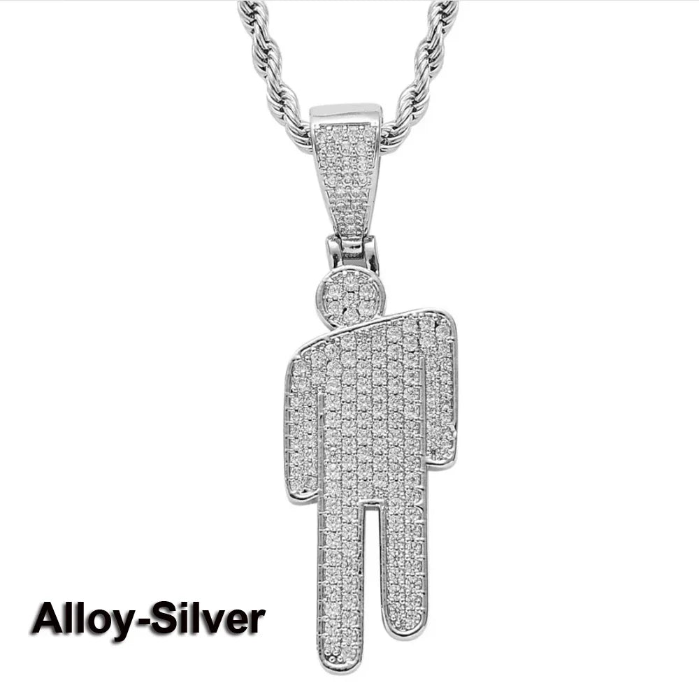 luckacco hip hop necklace,stainless steel round head zircon couple pendant necklace,skew head pendant full of zircon chaoren necklace