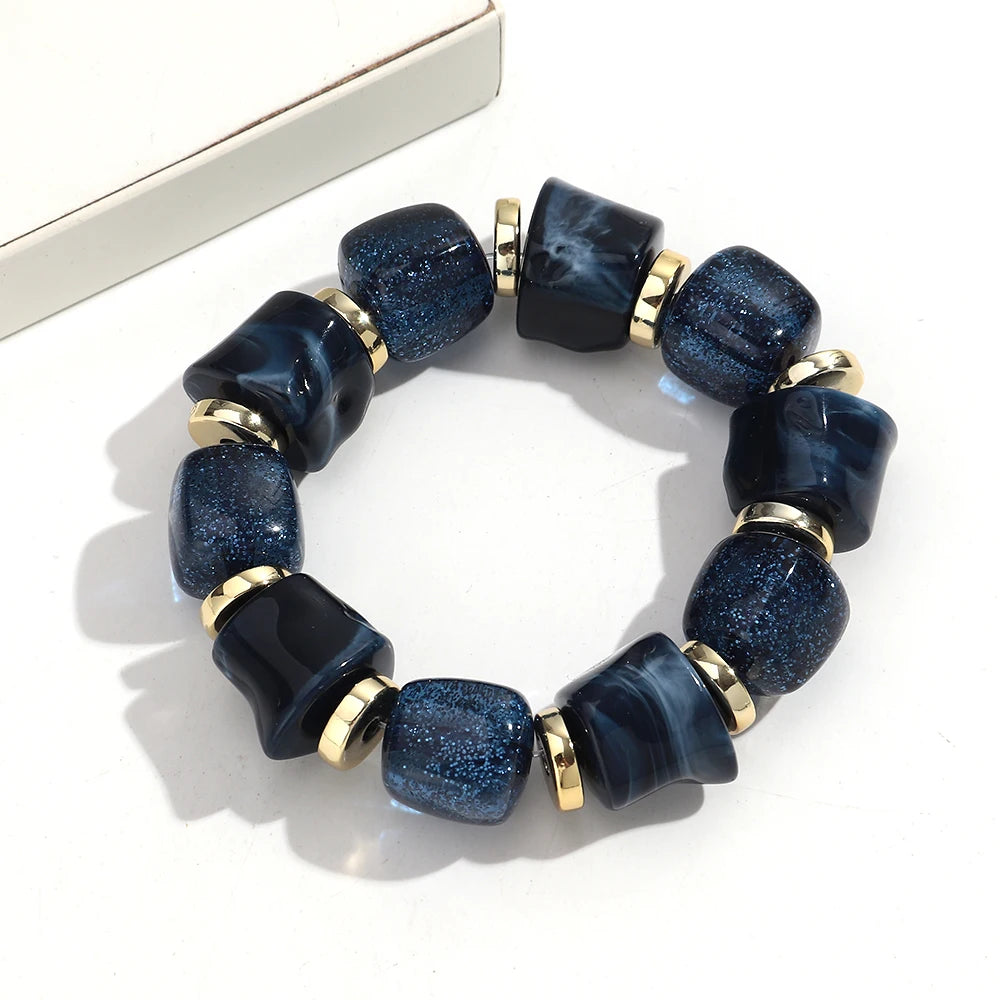 luckacco new acrylic irregular geometric handmade elastic bracelet for woman man colorful beaded statement bracelets unique jewelry gift