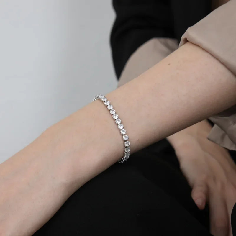 luckacco 17/19cm tennis bracelet cubic zirconia iced out crystal chain bracelet for women luxury men bracelet chain homme jewelry gifts