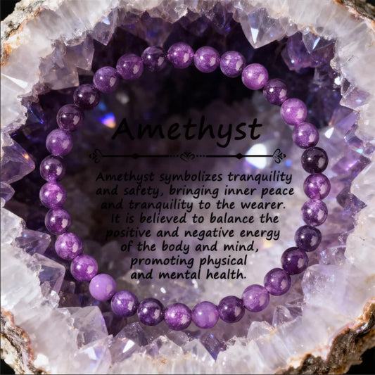 Luckacco Handmade Amethyst Beaded Bracelet - Boho Style Crystal Jewelry for Women, Stretchable Design Fit Most Wrists, Trendy Daily Ornam