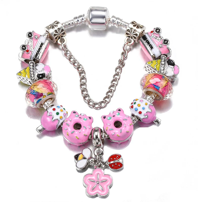 luckacco baopon spring styles butterfly pansy beads charm bracelets diy fine bracelets for women men fiancee bijoux pulseras jewelry gift