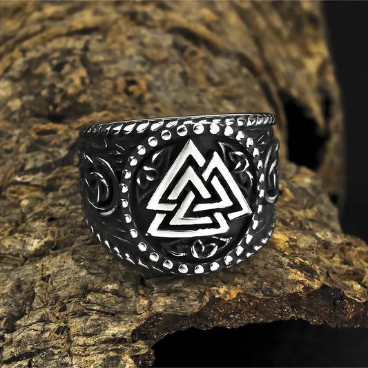 Luckacco Vintage Nordic Viking Ring Stainless Steel Men Ethnic Belief Odin Compass Valknut Tree of Life Ring Amulet Jewelry