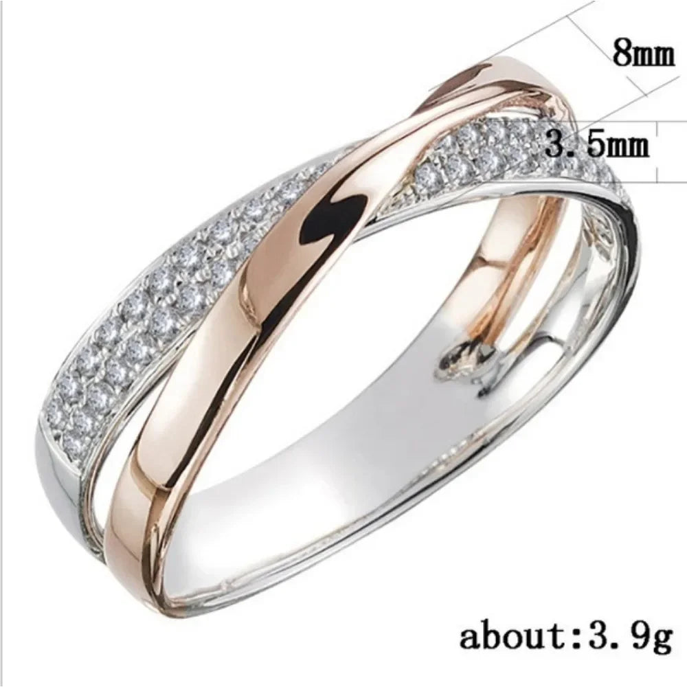 luckacco newest stainless steel two tone x shape cross ring for women wedding rose gold color trendy jewelry rings anillos кольца 반지