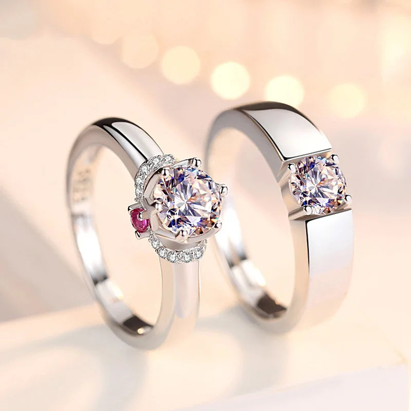 luckacco 2pcs/sets geometric love heart zircon rings paired rings for couple promise matching wedding ring set senior designer jewelry