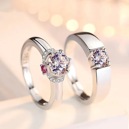 Luckacco 2Pcs/sets Geometric Love Heart Zircon Rings Paired Rings for Couple Promise Matching Wedding Ring Set Senior Designer Jewelry