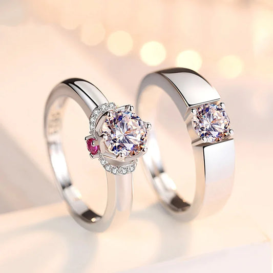 Luckacco 2Pcs/sets Geometric Love Heart Zircon Rings Paired Rings for Couple Promise Matching Wedding Ring Set Senior Designer Jewelry