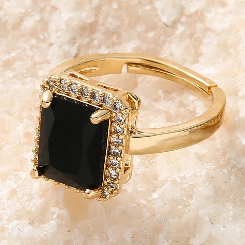 luckacco new arrivals women's rings zircon square green black open rings girls party finger ring fashion copper jewelry gifts