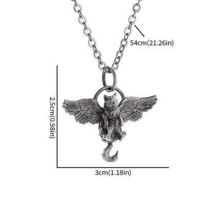 Luckacco Classic Retro Silver Plated Cute Pet Wing Cat Pendant Necklace for Men Women Fashion Personalized Clavicle Chain Jewelry Gifts