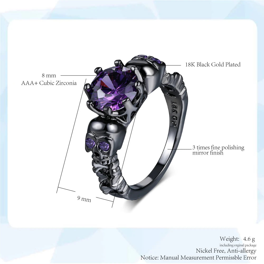 luckacco retro punk skull gothic ring for women men halloween goth black gold color rings accession  fashion jewelry r523