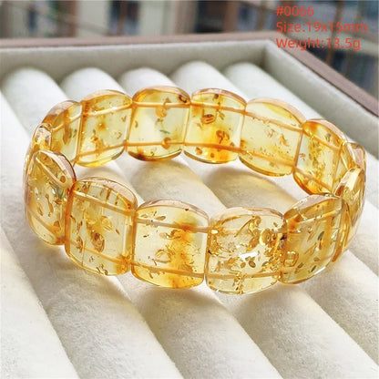 Luckacco Natural Piebald Amber Bracelet Rectangle Beads Blood Red Yellow Flower Amber Women Men Healing Stretch Jewelry AAAAA