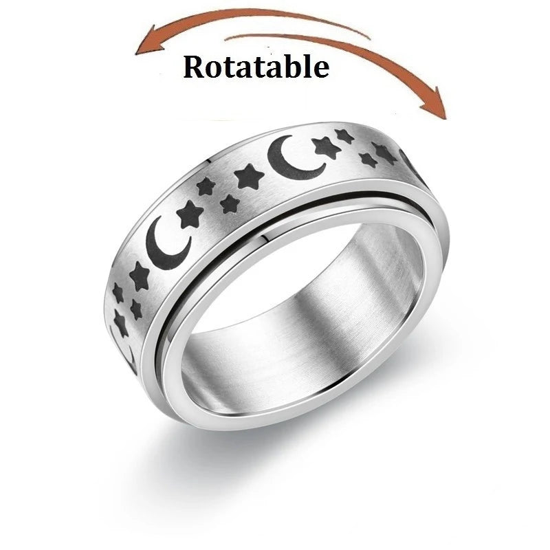 luckacco simple stainless steel anxiety fidget spinner rings for couple rotating anti stress wedding band knuckle ring fashion jewelry