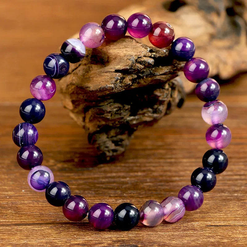 luckacco 6/8/10 mm dreamlike purple pink agate beaded bracelet natural stone gradient style beads bracletes for women hand jewelry gift
