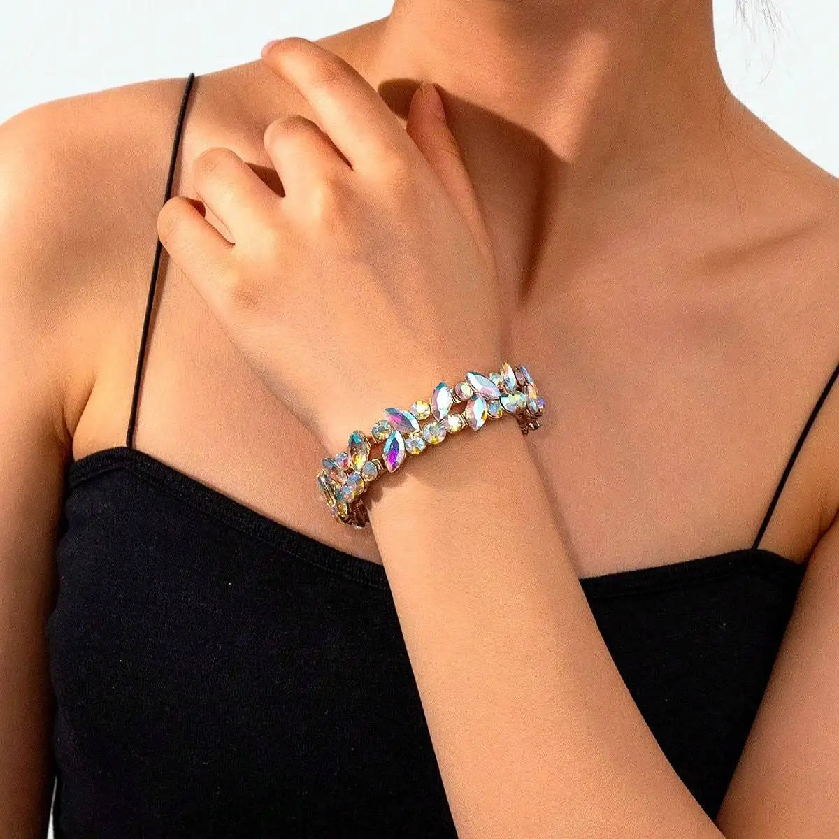 luckacco new fashion luxury crystal rhinestone elastic charm bracelet bangle for women wedding party jewelry accessories