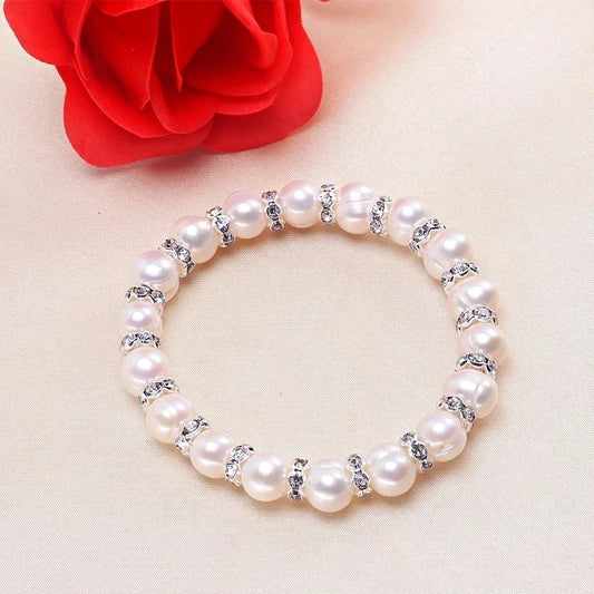 Luckacco HENGSHENG New Arrival White 8-9mm Baroque Natural Freshwater Pearl Strand Bracelet For Women,Fashion Bracelet Girl Birthday Gift