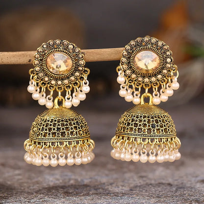 Luckacco Vintage Fashion Vintage Ethnic Earrings For Women Bijoux Simulated Pearl Beads Tassel Stud Earrings Jewellery Women Accessories