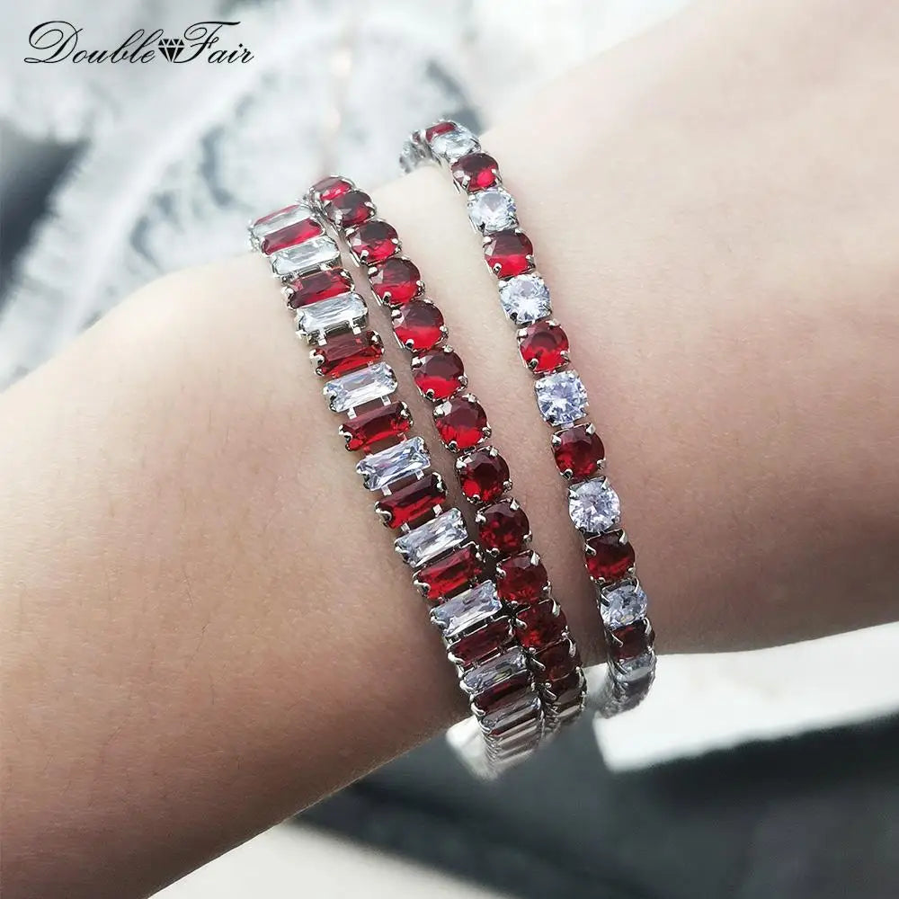 luckacco designer red zirconia short tennis bracelets for women men dazzling crystal adjustable chain on hand party daily gifts jewelry