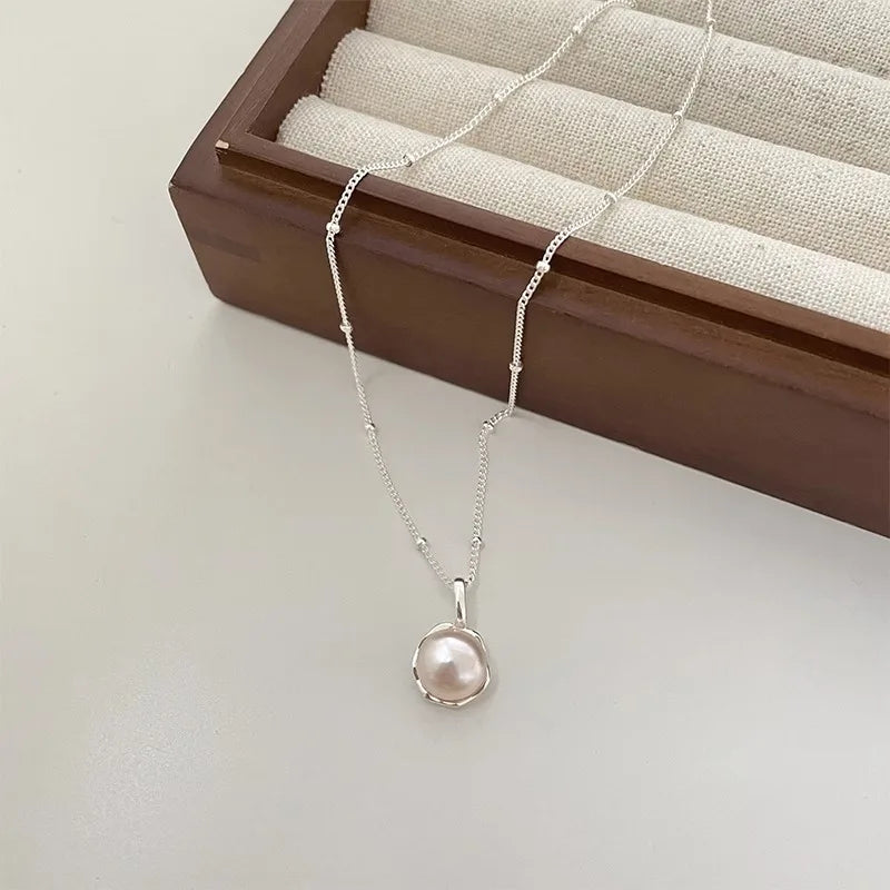 luckacco new trendy fashion 925 silver pearl simple elegant thin chain pendant necklace for women girl jewelry dropship