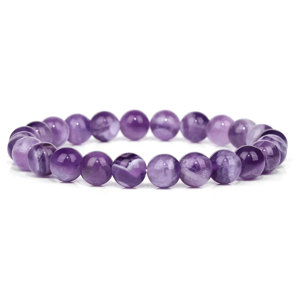 luckacco purple stone bracelet 8mm natural stone fire dragon agates amethysts fluorite jasper beads elastic bracelets for women men