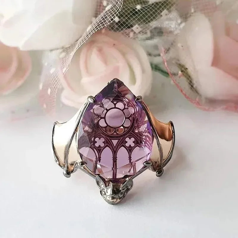 luckacco кольцо женское new trendy gothic vintage bat finger rings inlaid water drop shape zircon rings for women fashion party jewelry