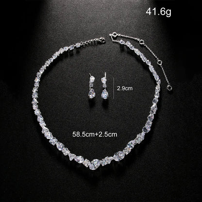 Luckacco Full Zircon V Shape Neckalce Earrings Set High Quality Jewelry Fashion Show Bling Crystal Bridal Jewelry Set Bridal Wedding Gift