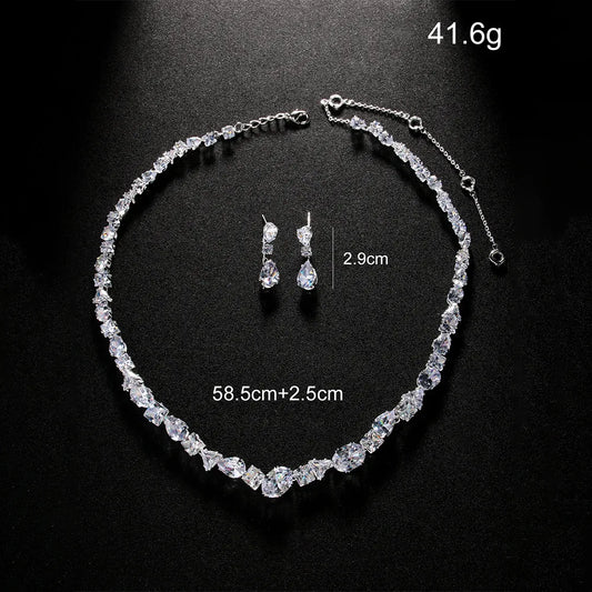 Luckacco Full Zircon V Shape Neckalce Earrings Set High Quality Jewelry Fashion Show Bling Crystal Bridal Jewelry Set Bridal Wedding Gift