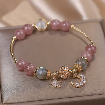Luckacco Unique Fashion Firecracker Crystal Beaded Bracelet Friendship Glass Bracelets For Girls Star Moon Cloud Flower Jewelry